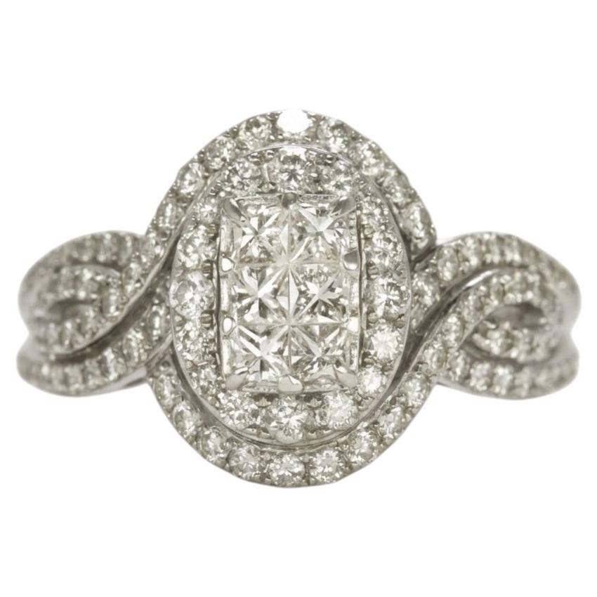 1 Carat Diamond Double Halo Cluster Cocktail Ring in 14k White Gold