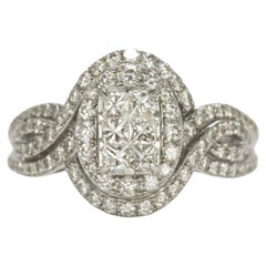 1 Carat Diamond Double Halo Cluster Cocktail Ring in 14k White Gold