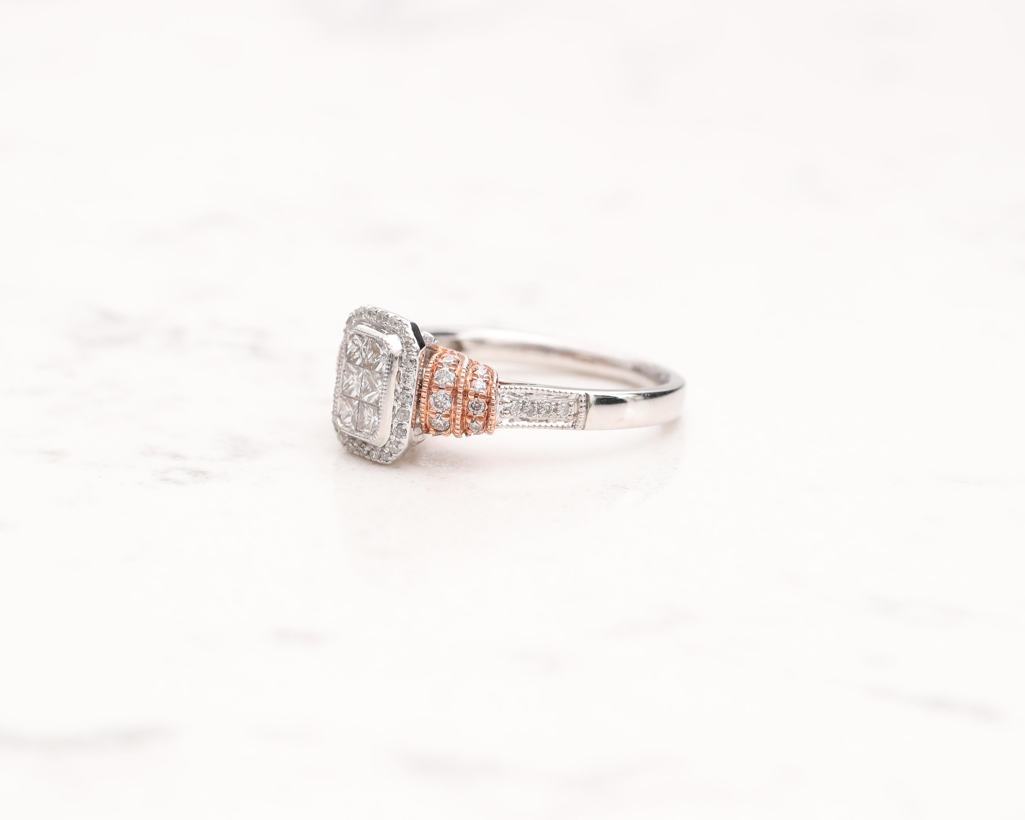 Modern 1 Carat Diamond Engagement Ring 14 Karat Two-Tone White and Rose Gold For Sale