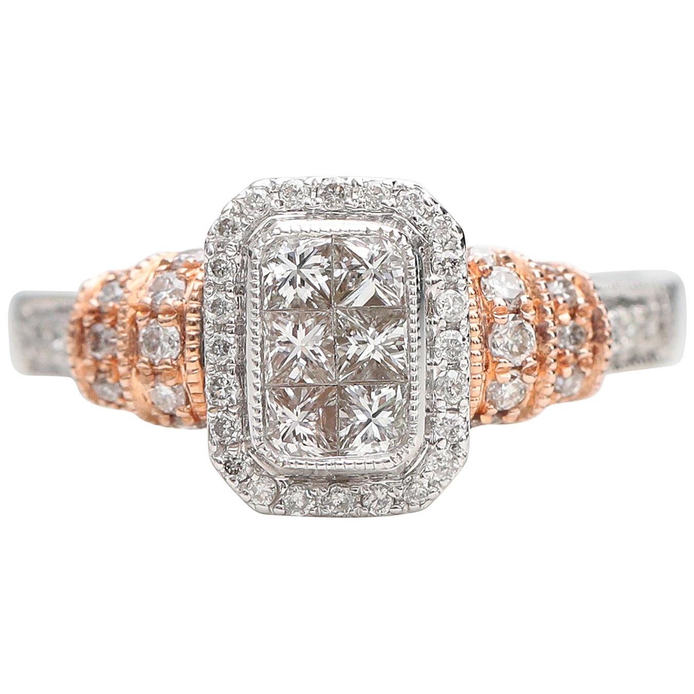 1 Carat Diamond Engagement Ring 14 Karat Two-Tone White and Rose Gold For Sale