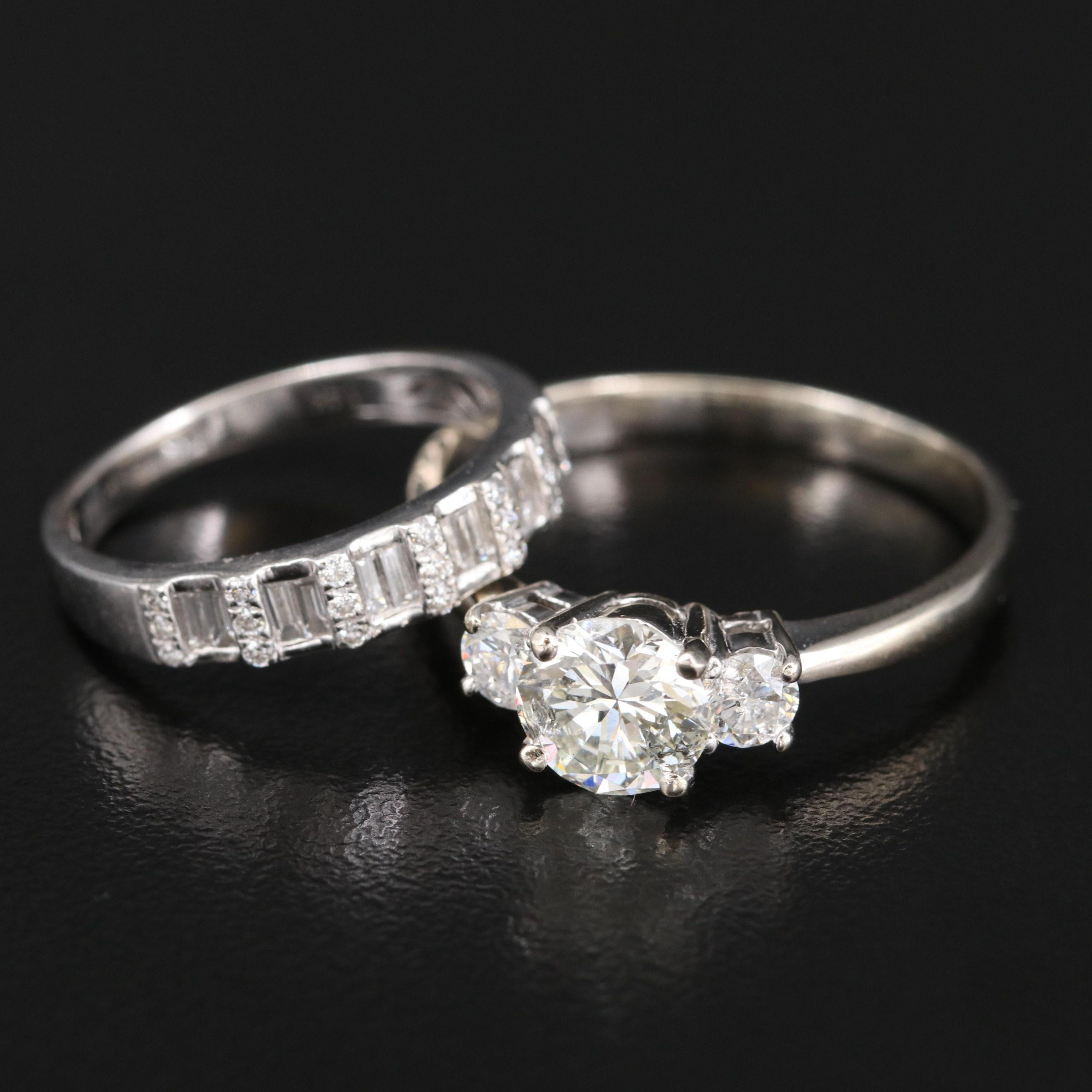 For Sale:  1 Carat Diamond Engagement Ring Set Art Deco Diamond Wedding Ring Statement Ring 7