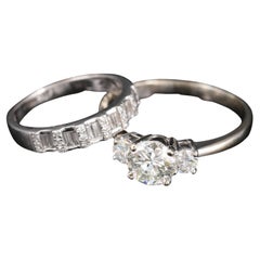 1 Carat Diamond Engagement Ring Set Art Deco Diamond Wedding Ring Statement Ring
