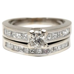 1 Carat Diamond Engagement Ring, White Gold Diamond Bridal Wedding Ring Set