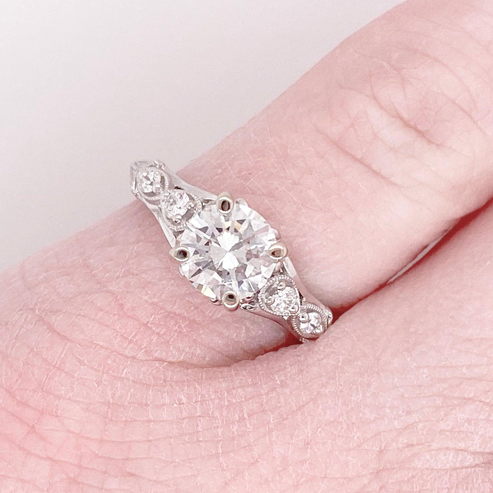 For Sale:  1 Carat Diamond Engagement Ring, White Gold, Round, Vintage, Detailed 2