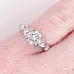 1 Carat Diamond Engagement Ring, White Gold, Round, Vintage, Detailed