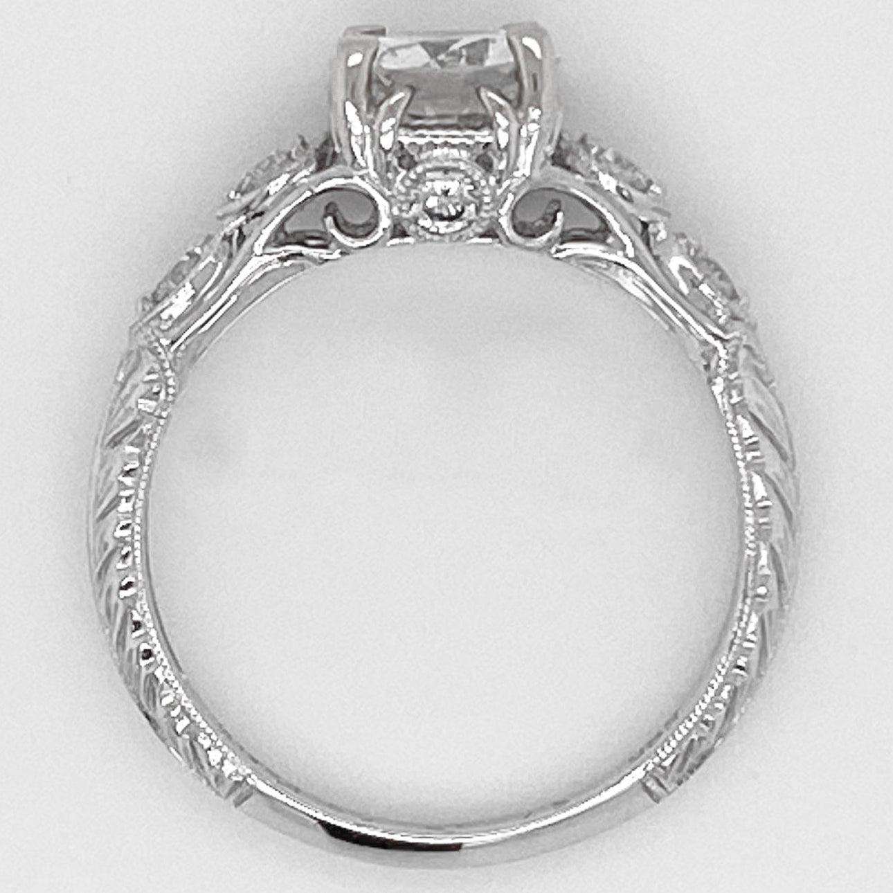 For Sale:  1 Carat Diamond Engagement Ring, White Gold, Round, Vintage, Detailed 4