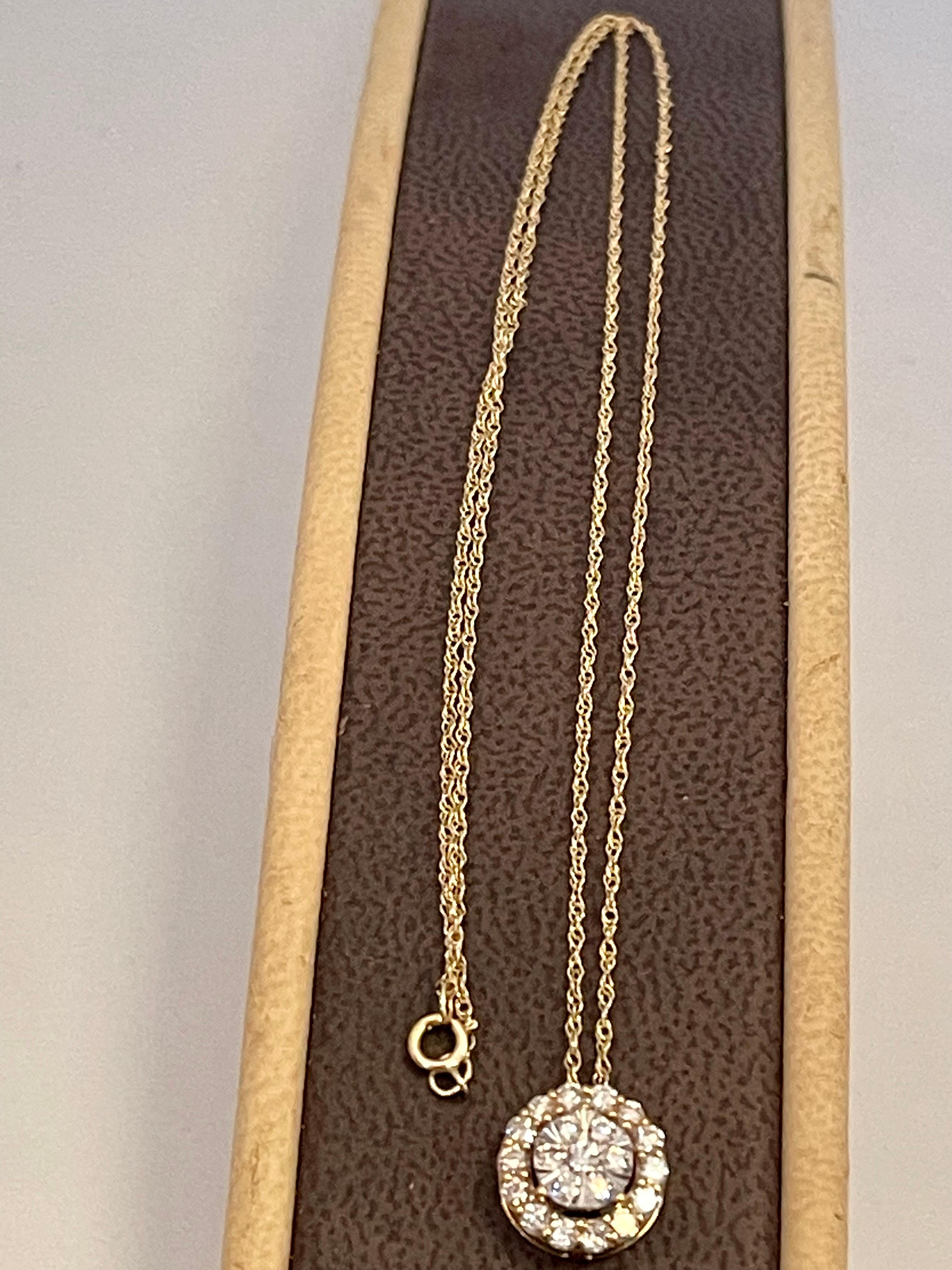 1 Carat Diamond Flower Pendant/ Necklace 14 Karat Yellow Gold with Chain 2