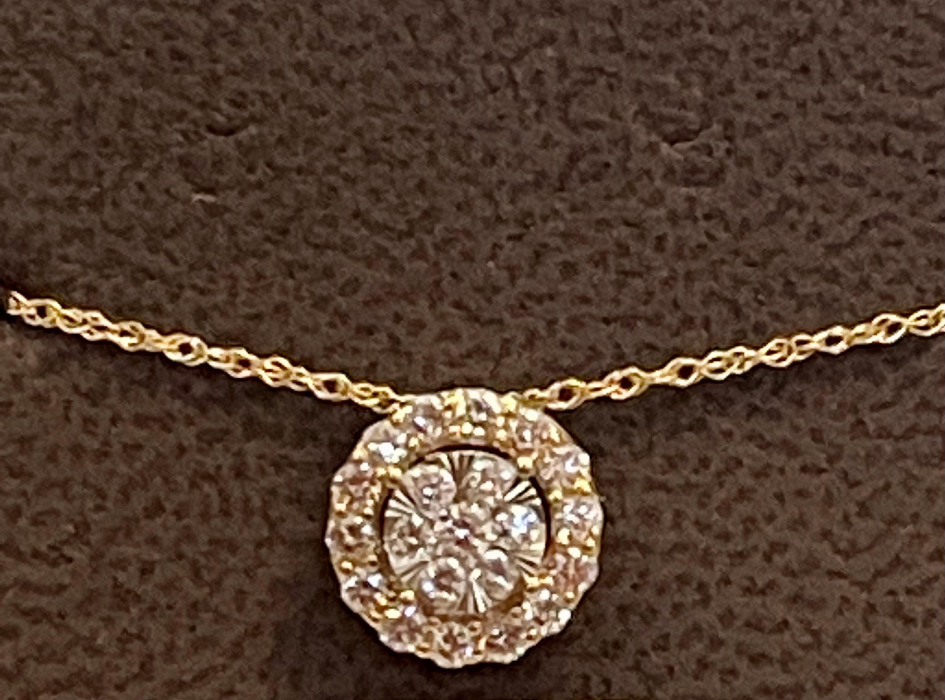 Round Cut 1 Carat Diamond Flower Pendant/ Necklace 14 Karat Yellow Gold with Chain