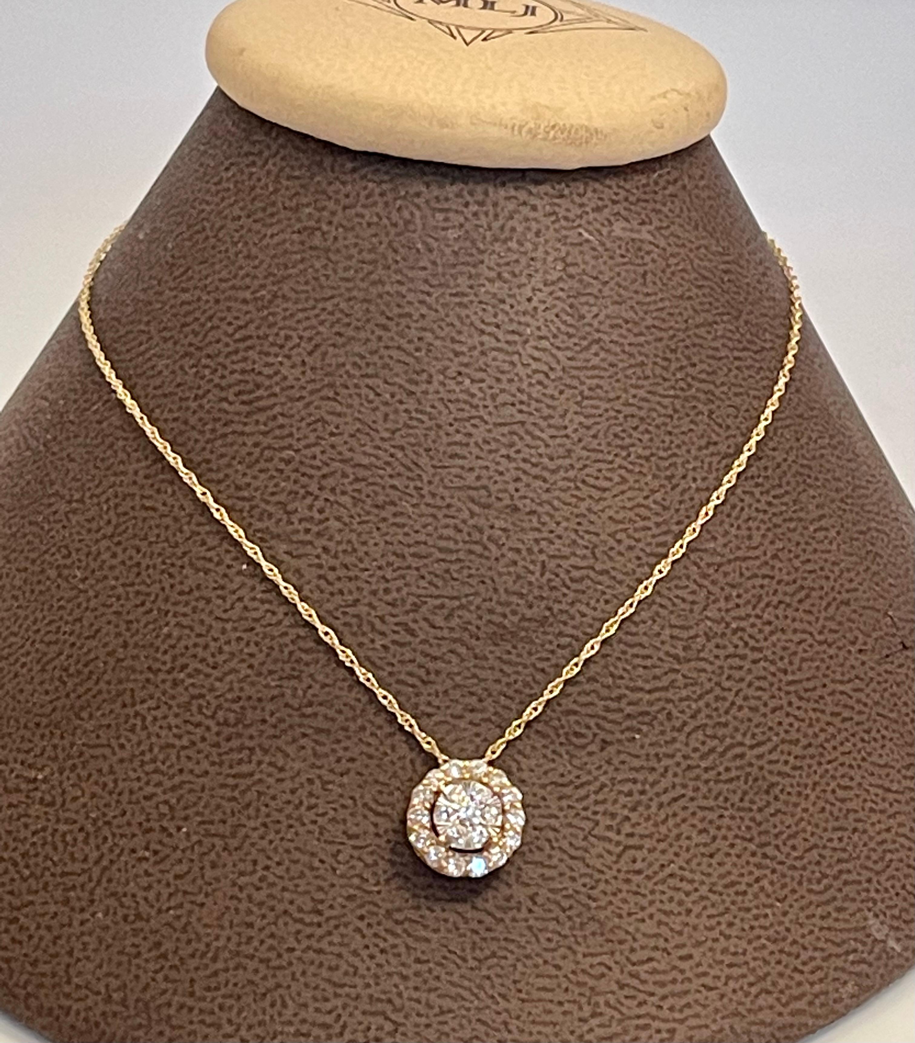 Women's 1 Carat Diamond Flower Pendant/ Necklace 14 Karat Yellow Gold with Chain