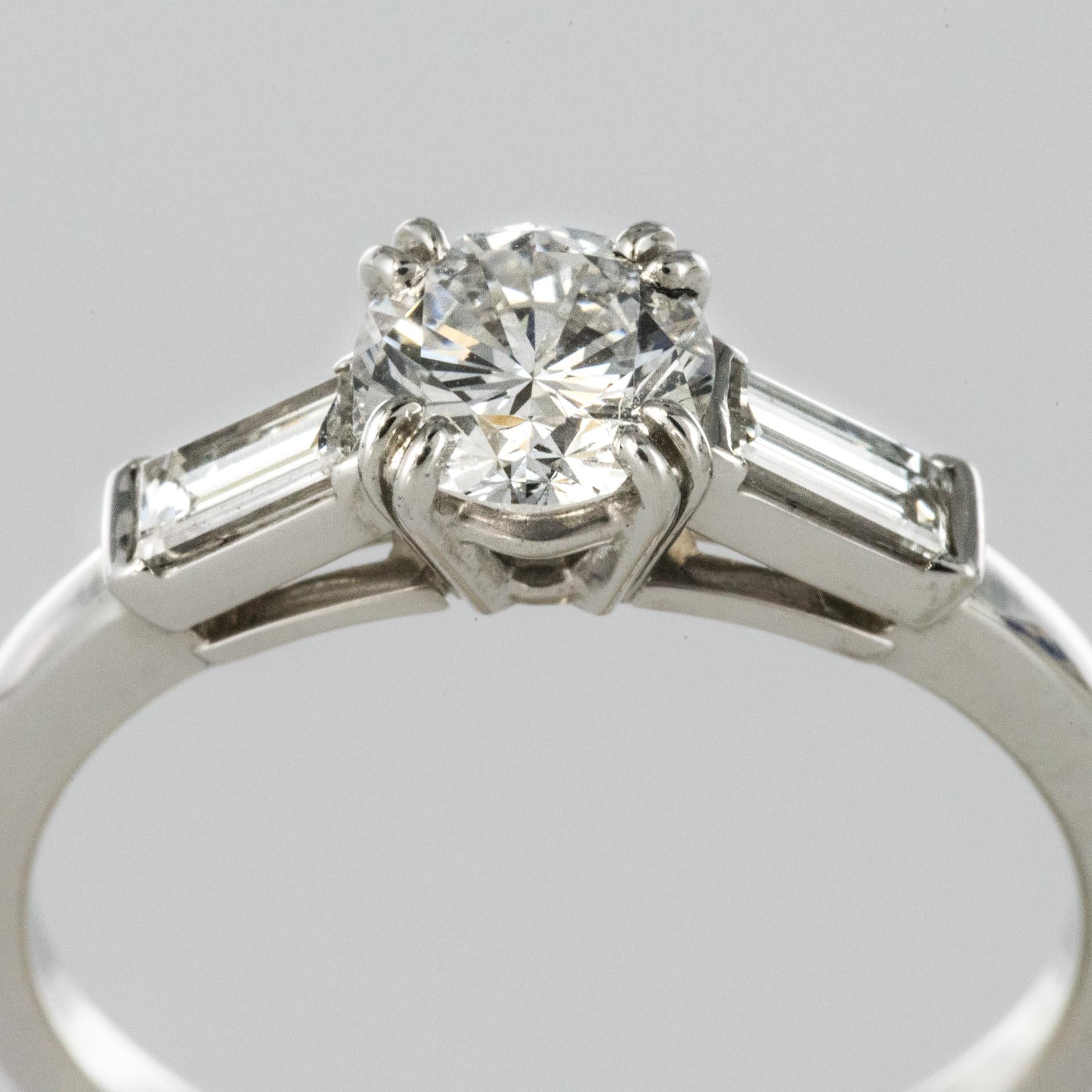 Baguette Cut Art Deco Style 1 Carat Diamond 18 Karat White Gold Solitaire Ring