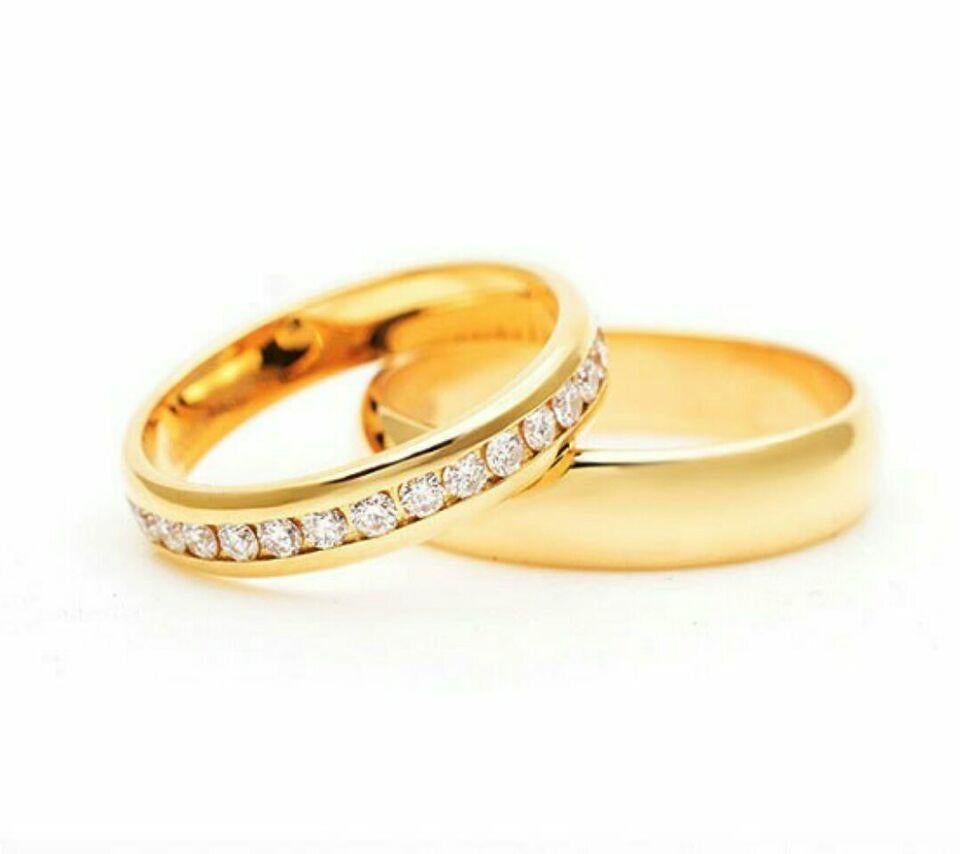 Round Cut 1 Carat Diamond Eternity Classic Bands Ring Set in 14k Solid Gold For Sale