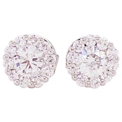 1 Carat Diamond Halo Stud Earrings 18K White Gold Diamond Cluster Earrings 1 ct