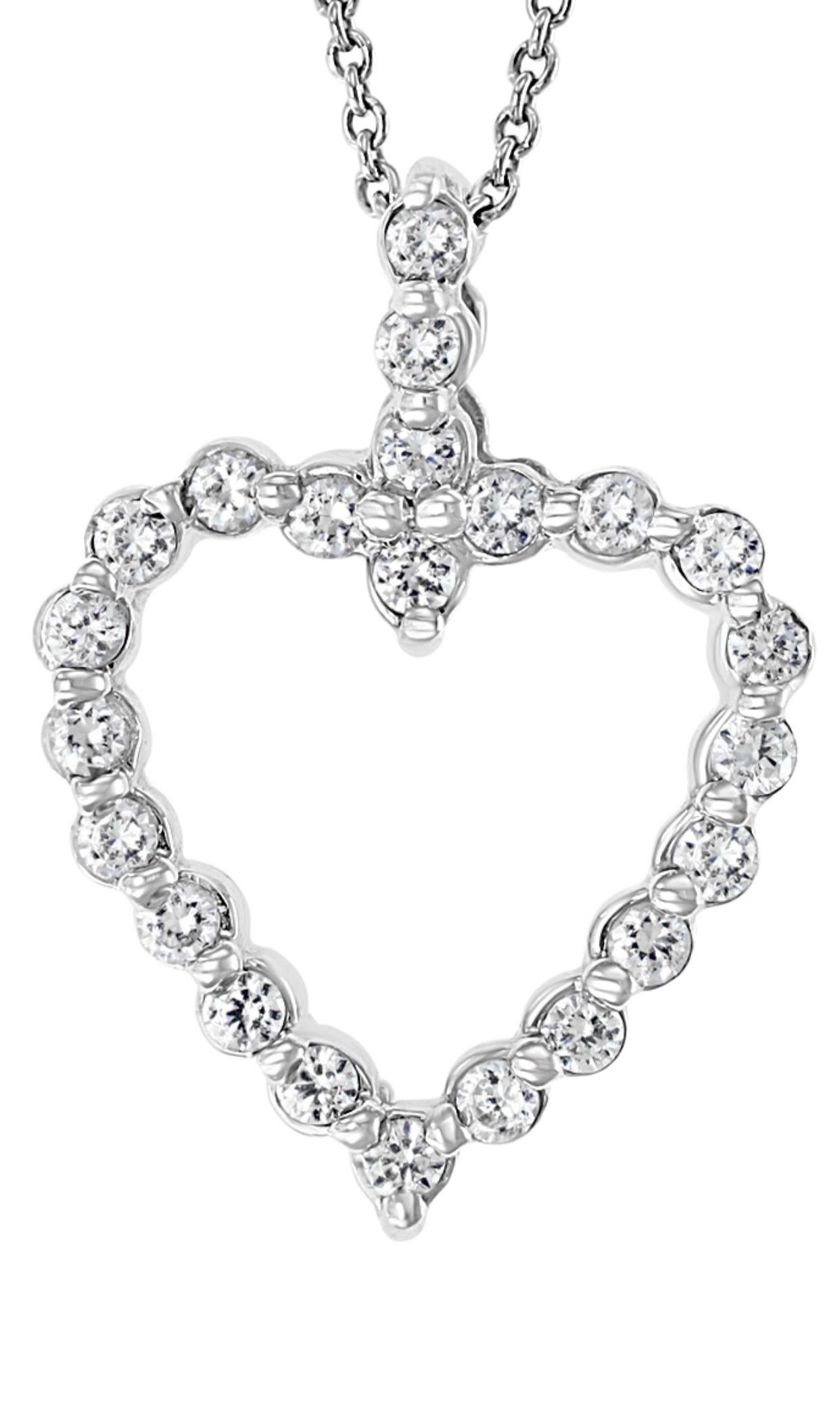 1 Karat Diamant-Herz-Anhänger/Halskette 14 Karat Weißgold mit Kette im Angebot 6
