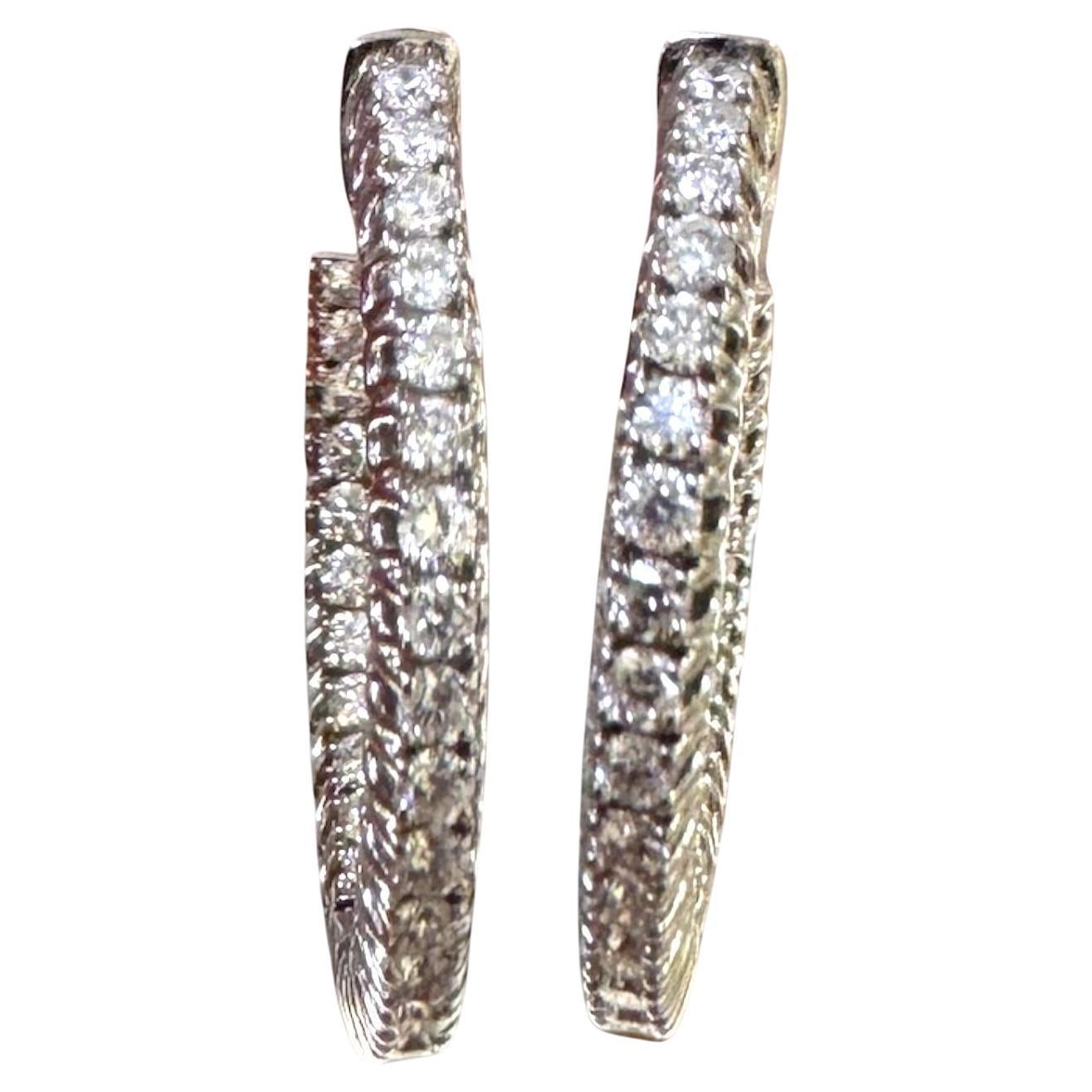 1 Carat Diamond Hoop Earrings 14K White Gold