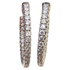 1 Carat Diamond Hoop Earrings 14K White Gold