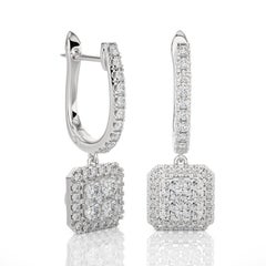 Pendiente de oro blanco de 14 quilates con diamante en racimo Moonlight de 1 quilate