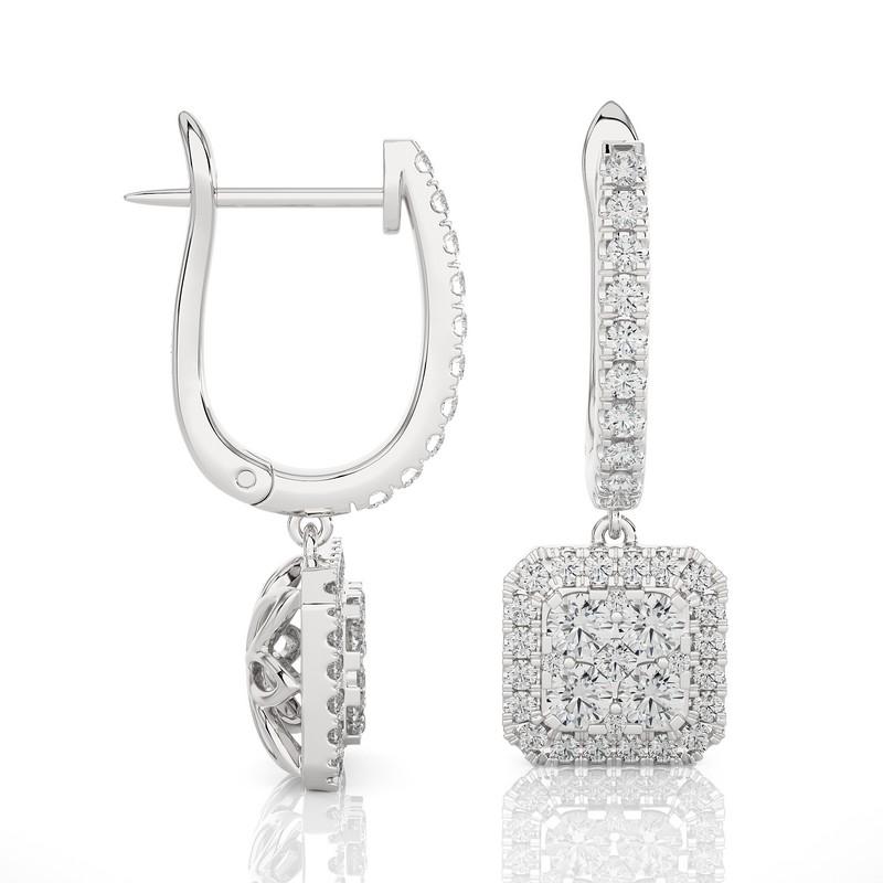 Moderne Boucles d'oreilles en or blanc 14 carats avec coussin de 1 carat de diamant Moonlight Cluster en vente