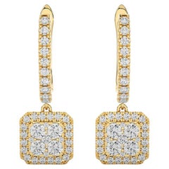 1 Carat Diamond Moonlight Cushion Cluster Earring in 14K Yellow Gold