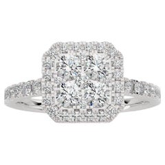 1 Carat Diamond Moonlight Cushion Cluster Ring in 14K White Gold