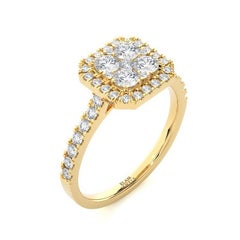 1 Carat Diamond Moonlight Cushion Cluster Ring in 14K Yellow Gold