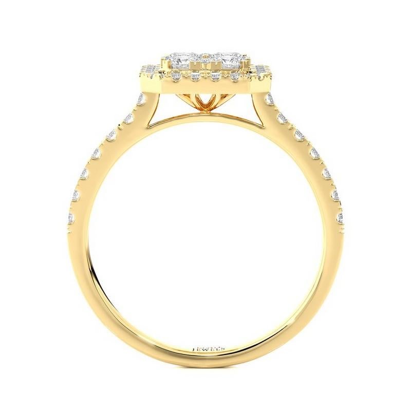 Moderne Bague grappe coussin Moonlight en or jaune 14 carats avec diamants de 1 carat en vente