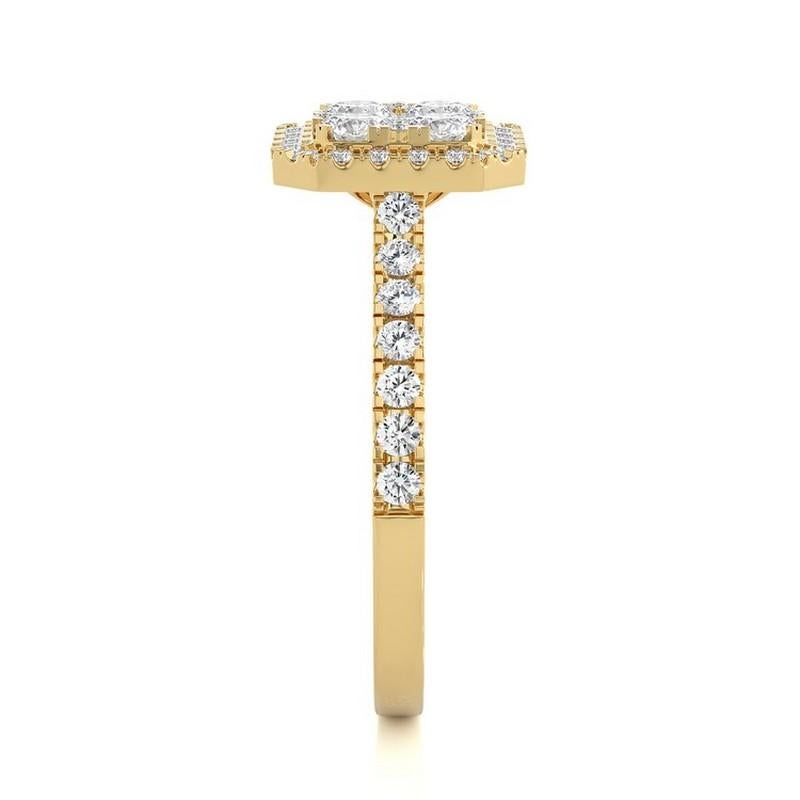 Taille ronde Bague grappe coussin Moonlight en or jaune 14 carats avec diamants de 1 carat en vente