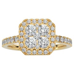 1 Karat Diamant-Mondlicht-Cluster-Ring mit Kissenschliff aus 14 Karat Gelbgold