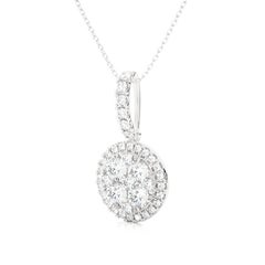 1 Carat Diamond Moonlight Round Cluster Pendant in 14K White Gold
