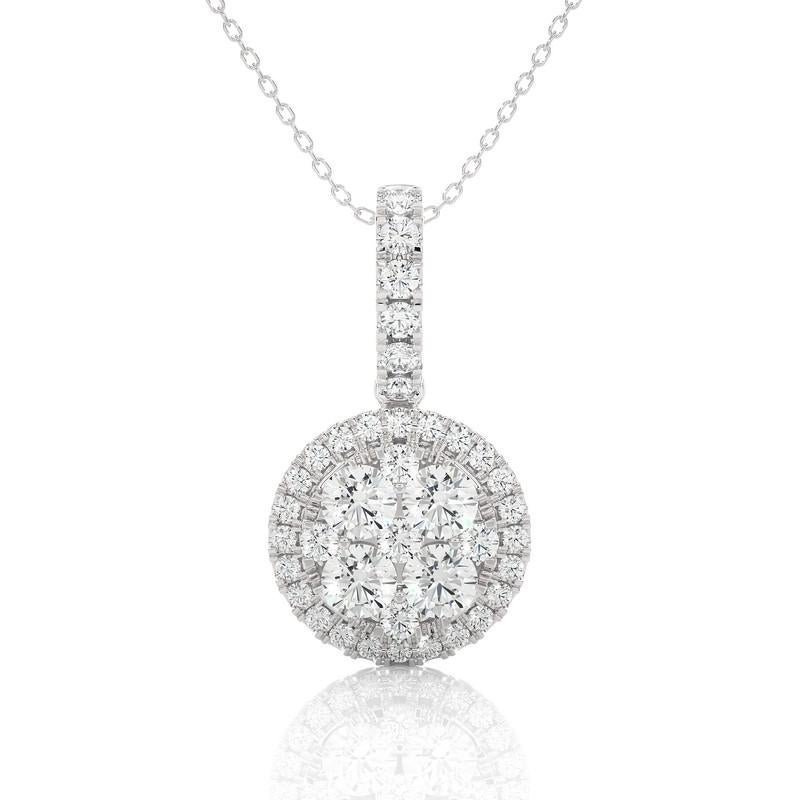 1 Karat Diamant-Mondlicht-Cluster-Anhänger mit rundem Cluster-Anhänger aus 14K Weißgold (Rundschliff) im Angebot