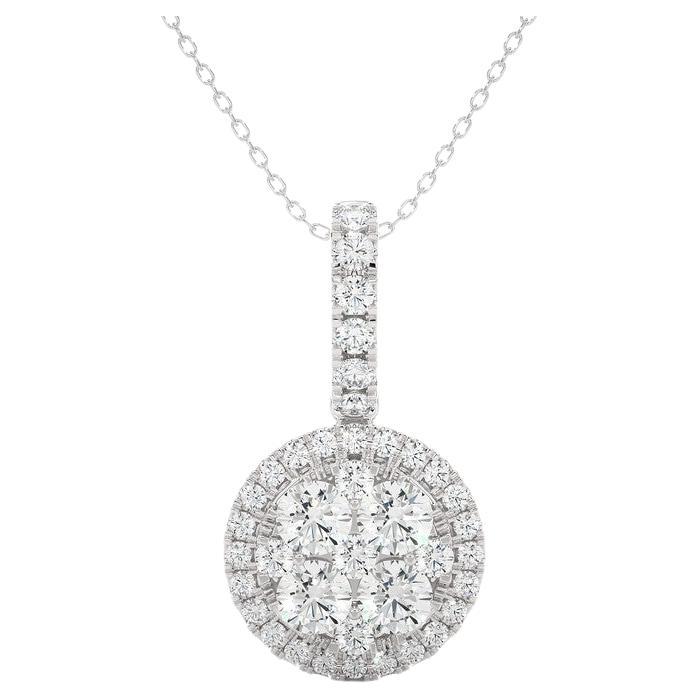 1 Carat Diamond Moonlight Round Cluster Pendant in 14K White Gold 