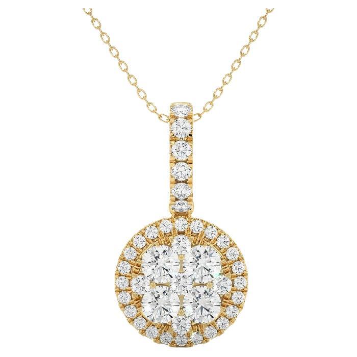 1 Carat Diamond Moonlight Round Cluster Pendant in 14K Yellow Gold  For Sale