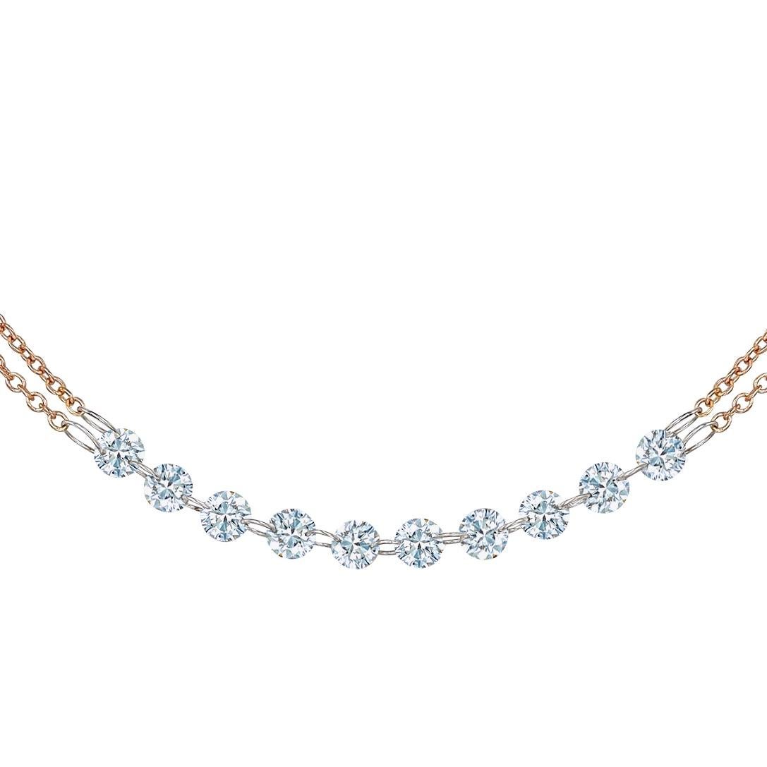 Diamond necklace choker with 10 Brilliant Round diamonds in Platinum invisible setting on 14 Karat Rose gold chain. Round Brilliant diamonds are F-G VS2-SI1 . Total Carat weight = 1.00ct. Total weight is  2.2 grams. Length is 15