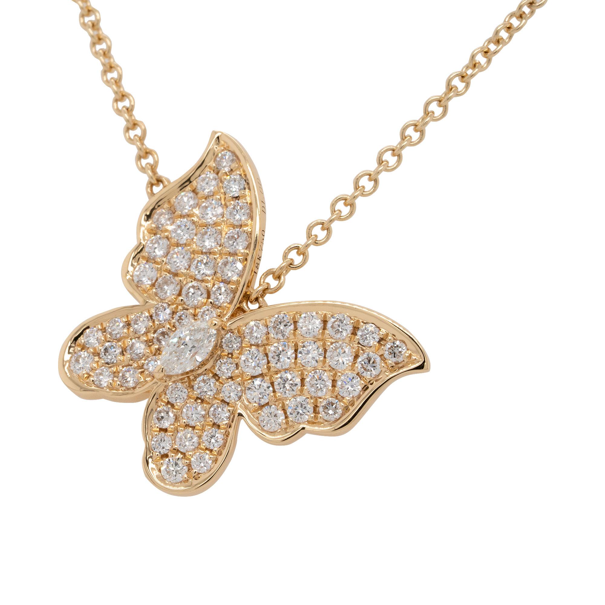 Marquise Cut 1 Carat Diamond Pave Butterfly Necklace For Sale