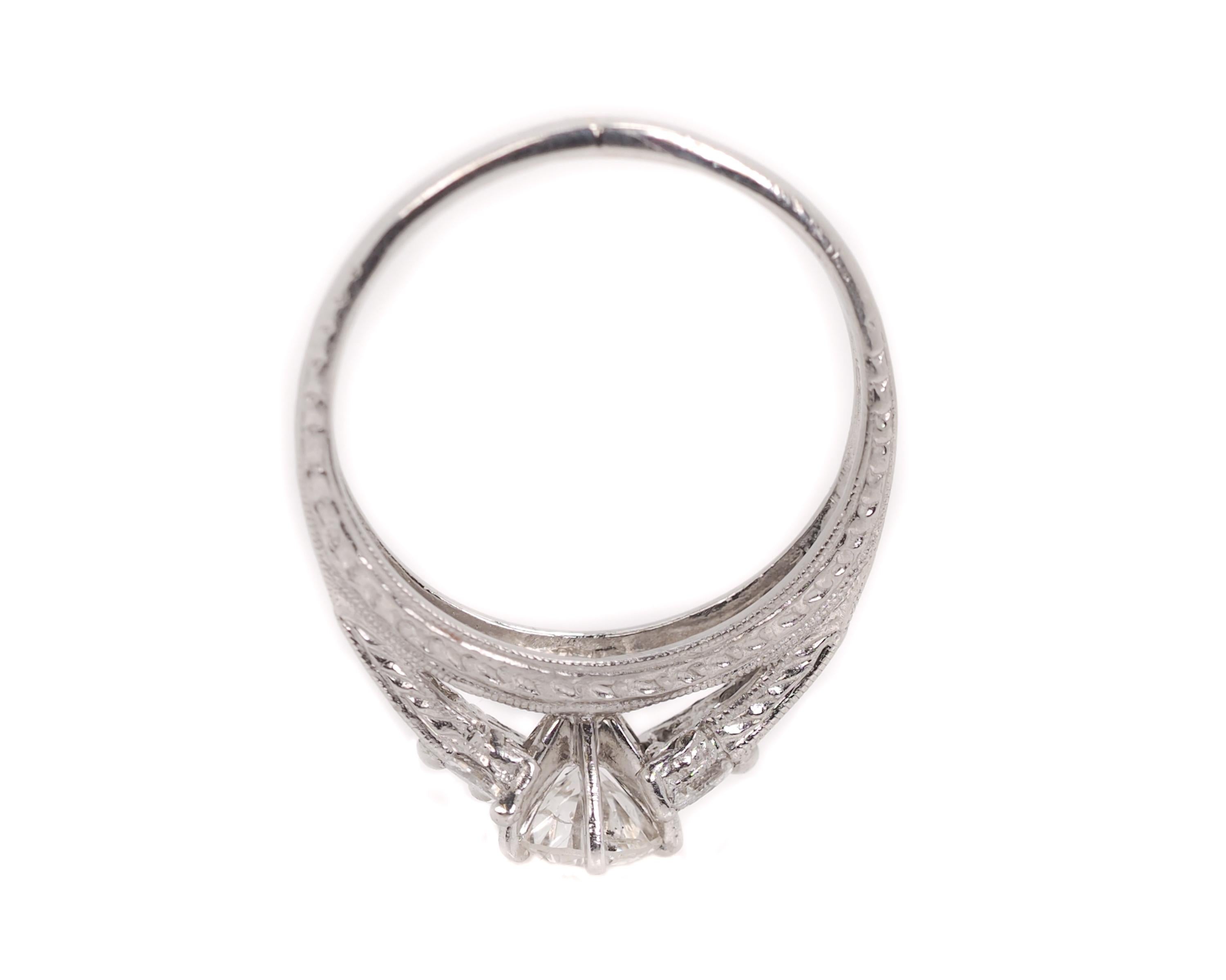 Round Cut 1 Carat Diamond Platinum Engagement Ring, Vintage Inspired