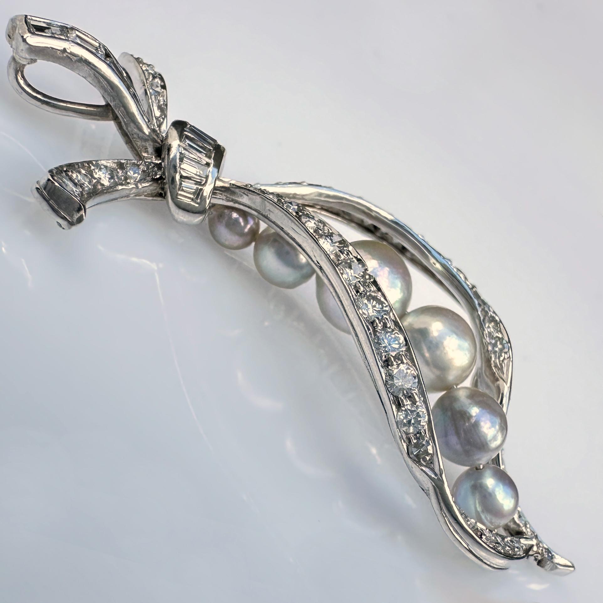 1 Carat Diamond Ribbon Pendant in Platinum with Silver-Blue Akoya Pearls For Sale 7