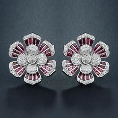 1 Carat Diamond Ruby 18 Karat White Gold Earrings