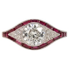 1 Carat Diamond Ruby Art Deco Style Cocktail Ring