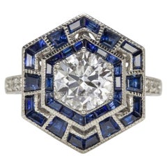 1 Carat Diamond Sapphire Geometric Hexagon Cocktail Ring