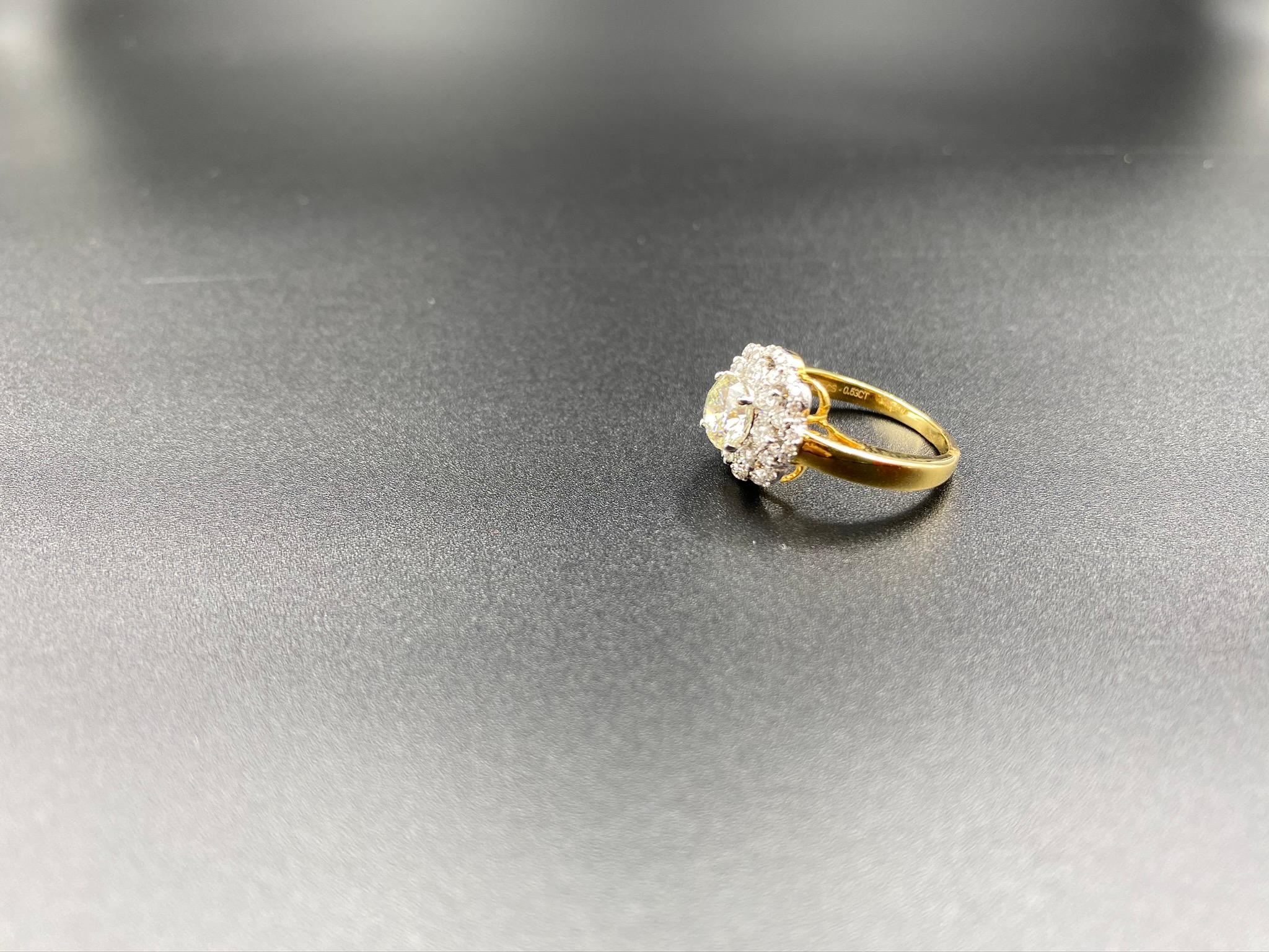 Round Cut 1 Carat Diamond Solitaire Encrusted 18K Yellow Gold Ring