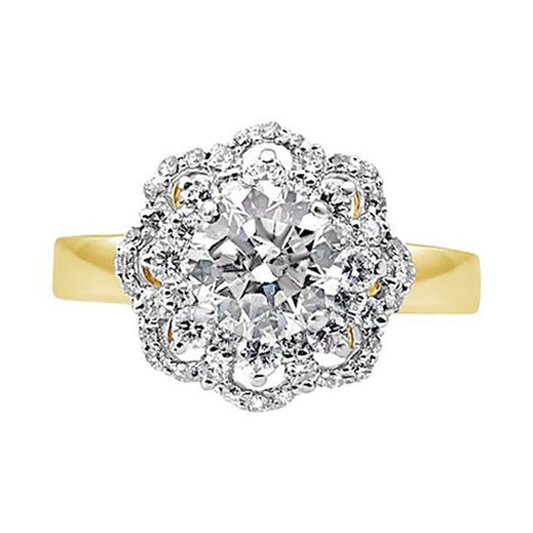 1 Carat Diamond Solitaire Encrusted 18K Yellow Gold Ring