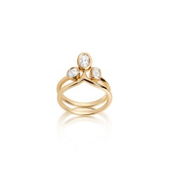 Hi June Parker 1 Carat Oval Round Emerald Diamond Stacking Engagement Ring Set