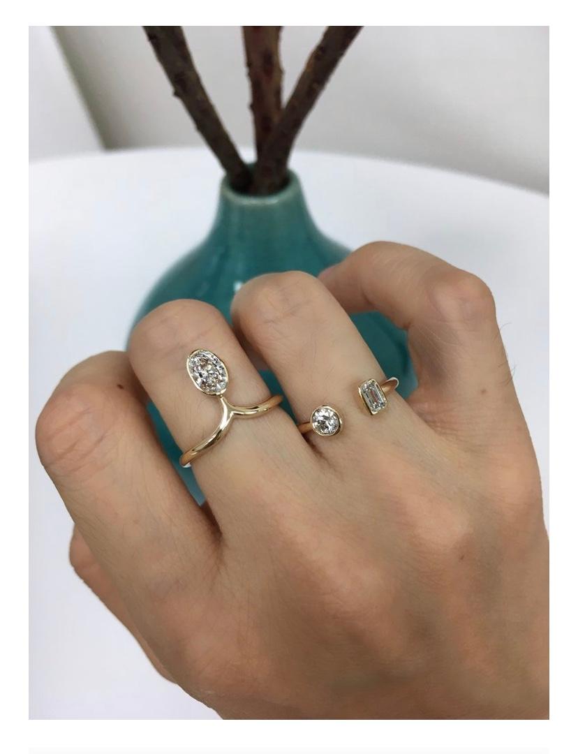 Contemporary 1 Carat Diamond Stacking Engagement Ring Set 14 Karat Yellow Gold For Sale