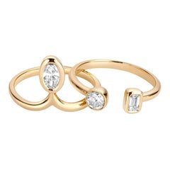 1 Carat Oval Round Emerald Diamond Stacking Engagement Ring Set 