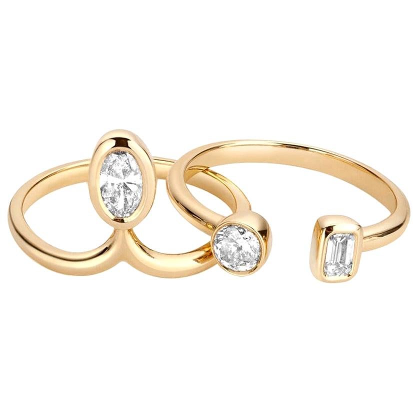 Hi June Parker 1 Carat Oval Round Emerald Diamond Stacking Engagement Ring Set  For Sale