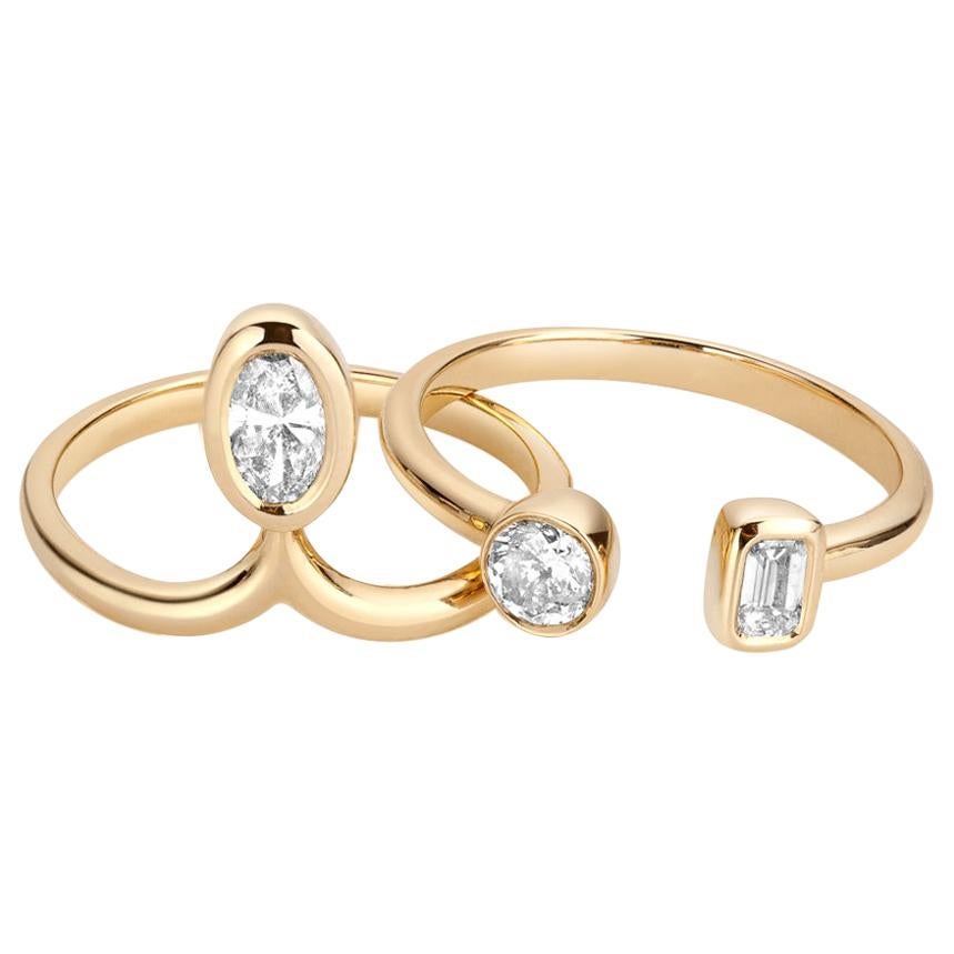 1 Carat Diamond Stacking Engagement Ring Set 14 Karat Yellow Gold For Sale
