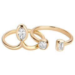 1 Carat Diamond Stacking Engagement Ring Set 14 Karat Yellow Gold