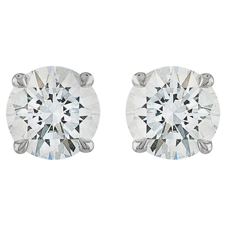 1 Carat, Diamond Stud Earrings, 14 Karat White Gold, GIA Certified, 3EX Diamonds For Sale