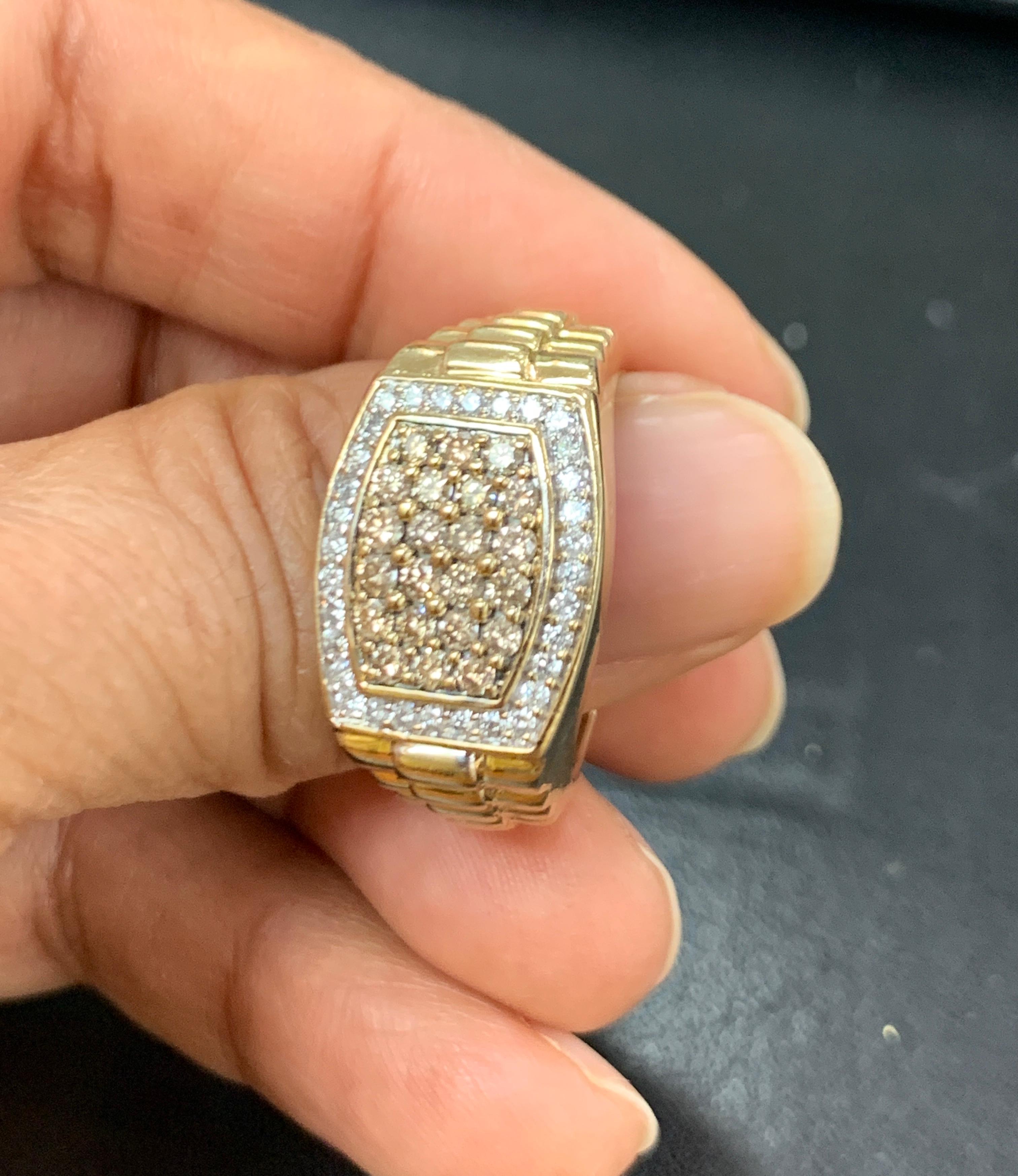 1 Carat Diamond Traditional Men's Ring 14 Karat Yellow Gold Ring Estate 2