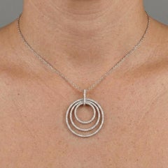 1 Carat Diamond Triple Circle Pendant Necklace in 18k White Gold