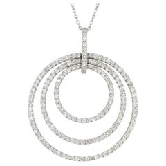1 Carat Diamond Triple Circle Pendant Necklace in 18k White Gold